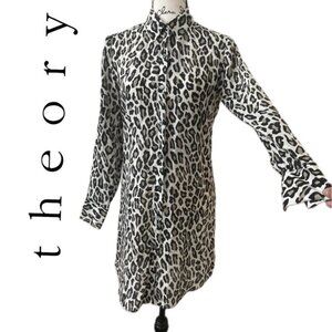 THEORY LEOPARD SILK  BLOUSE DRESS OVERSIZED SZ XS TRENDY MUST READ DESCRIPTION